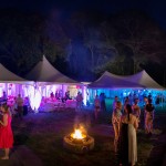 Tents lit up at evening